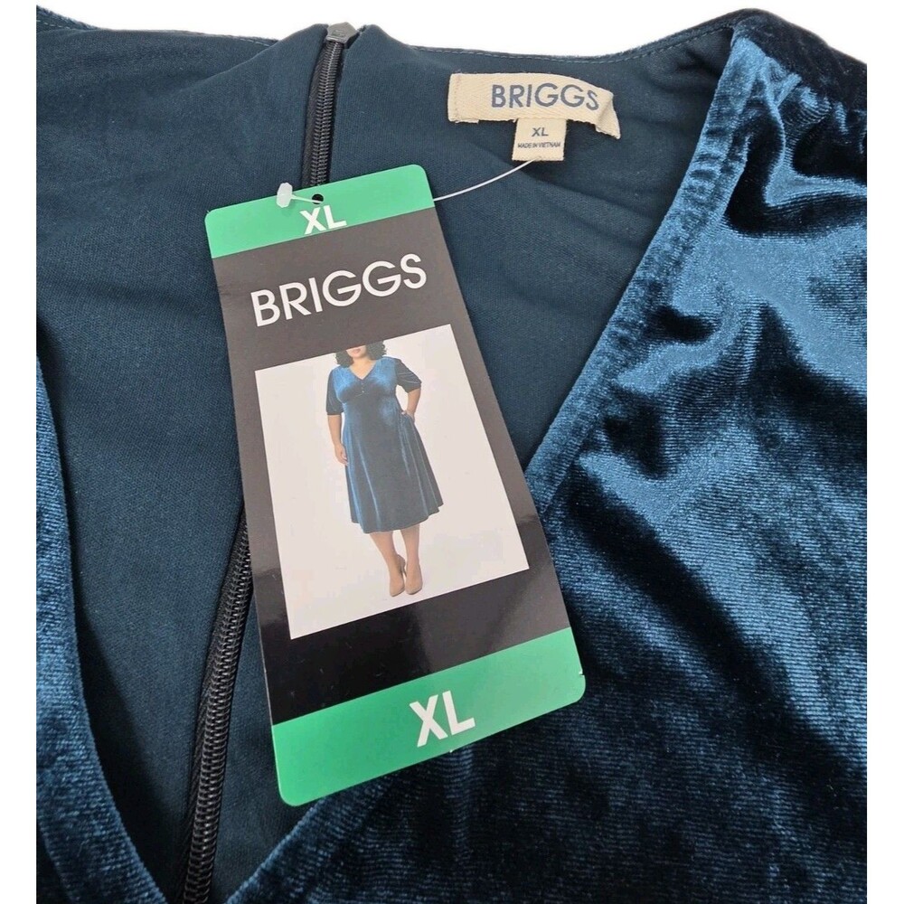 Briggs New York Women's XL Holiday Velvet Midi Dress Vneck Stretch Teal Blue - Picture 11 of 13